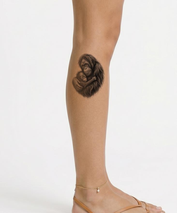 Orangutan Mother and Baby Tattoo Design