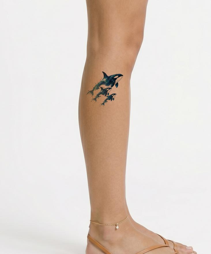 Aquarelidee voor een tatoeage van een orcapod
