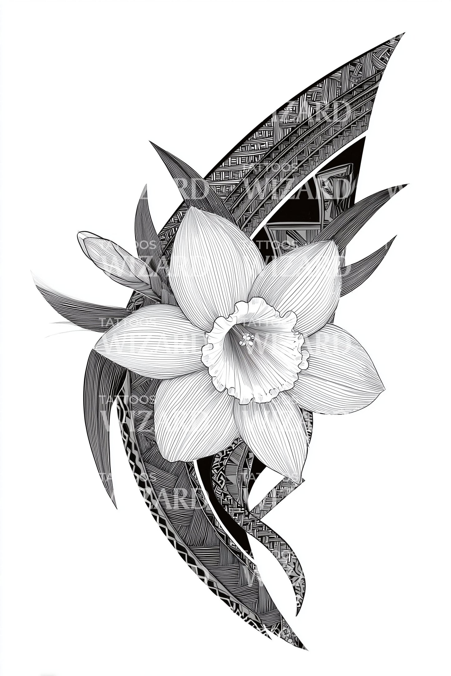 Orchidee Blad Veeg Tattoo Illustratie