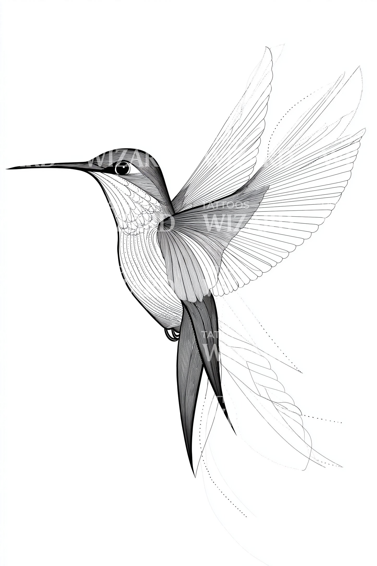 Design de Tatuagem Beija-flor Origami Planando