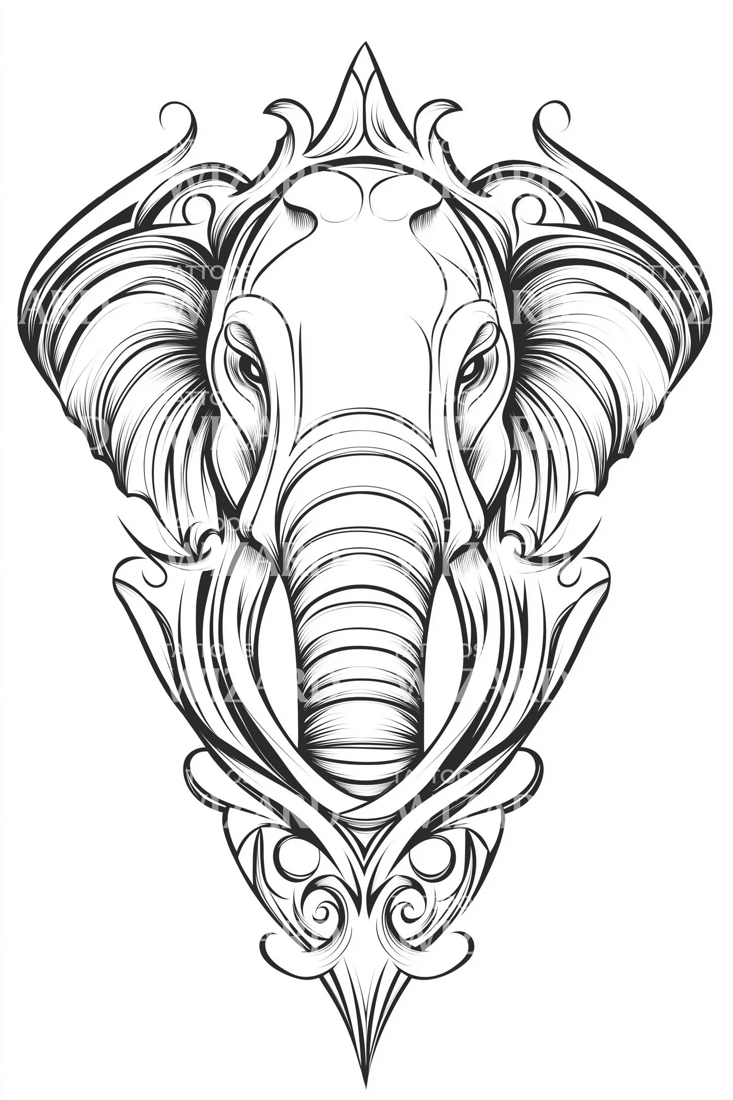 Ornamental Elephant Mask Tattoo Design