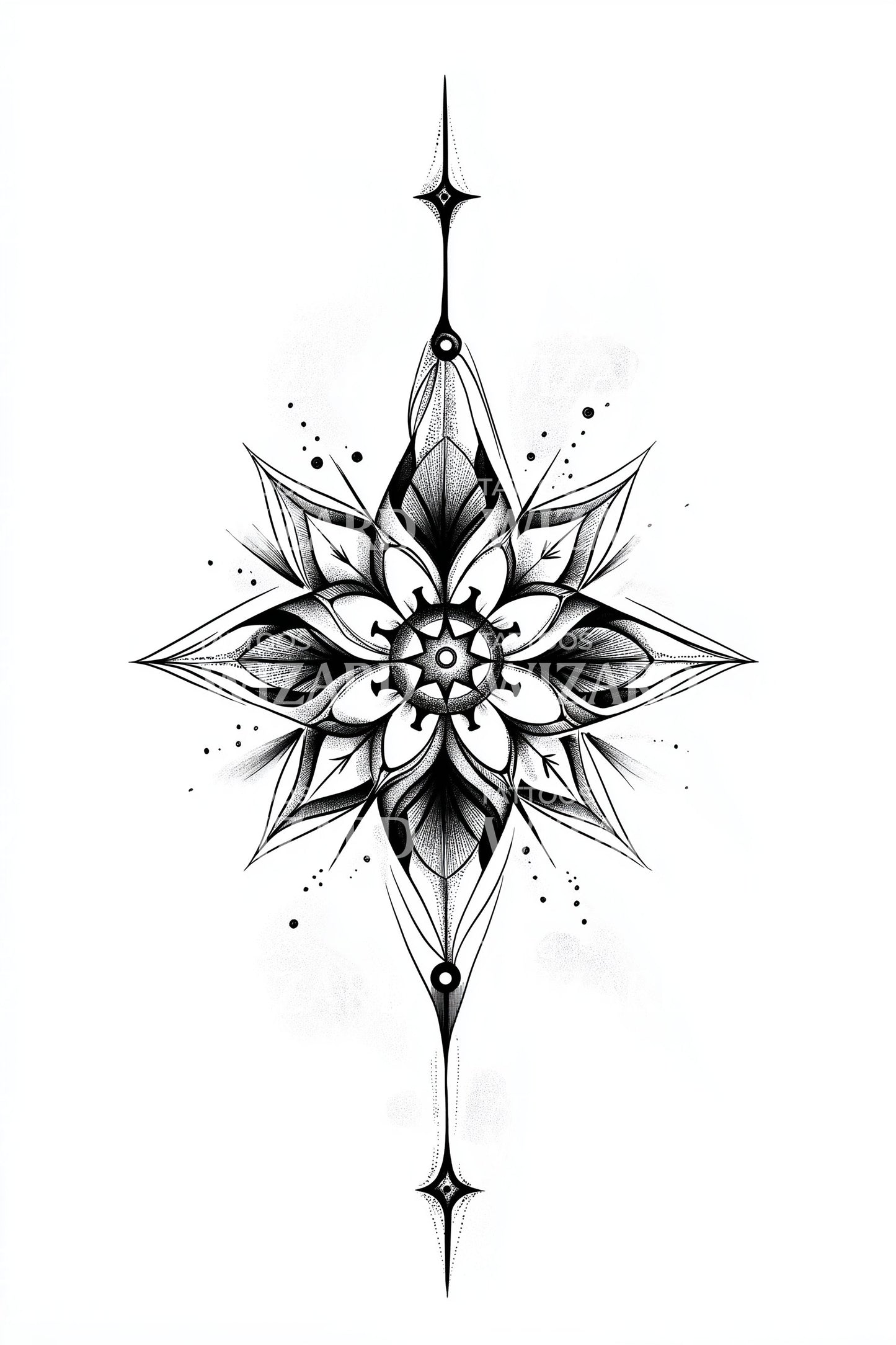 Ornamental Snowflake Compass Tattoo Design