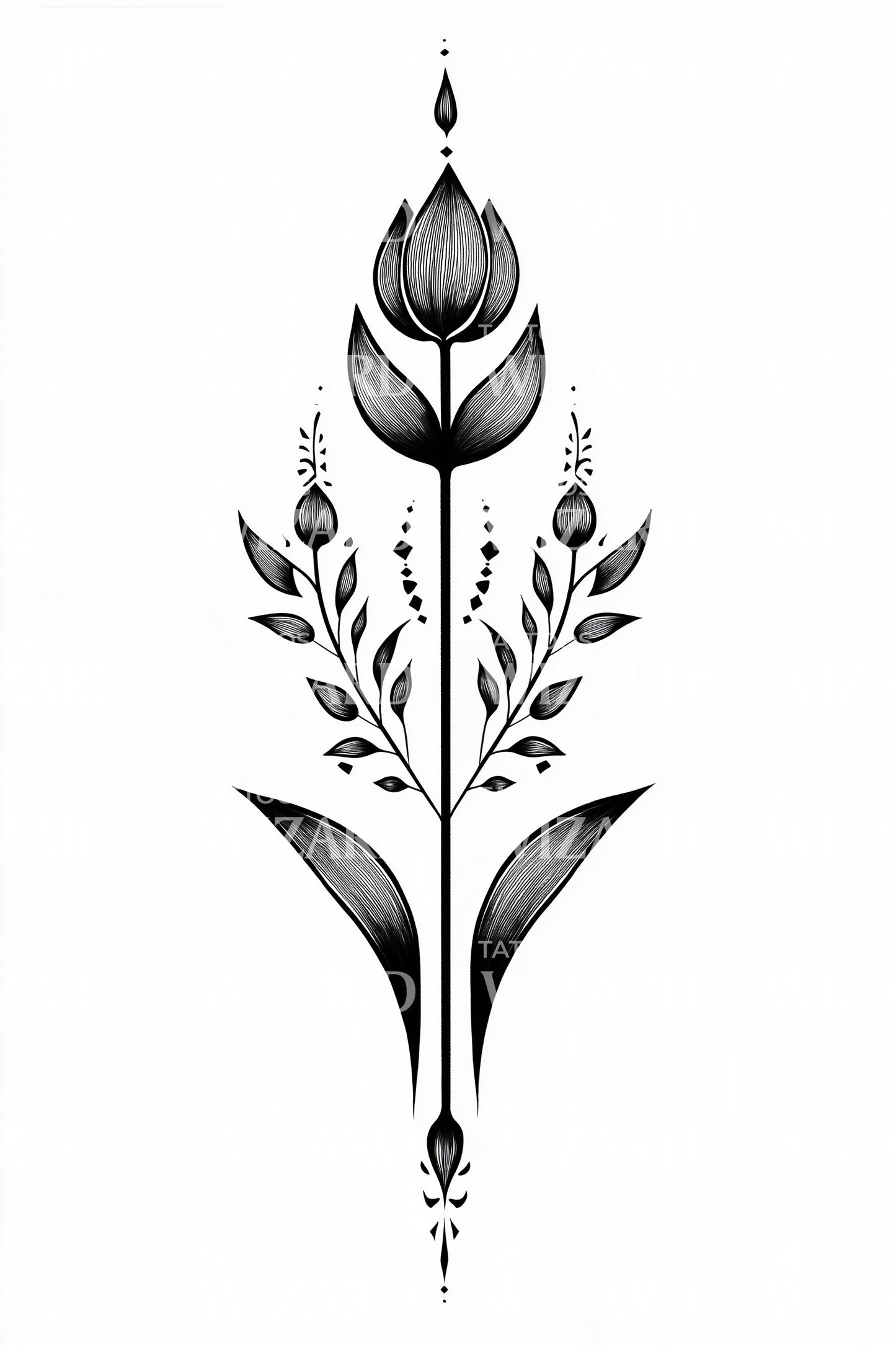 Ornamental Tulip Stem Tattoo Design