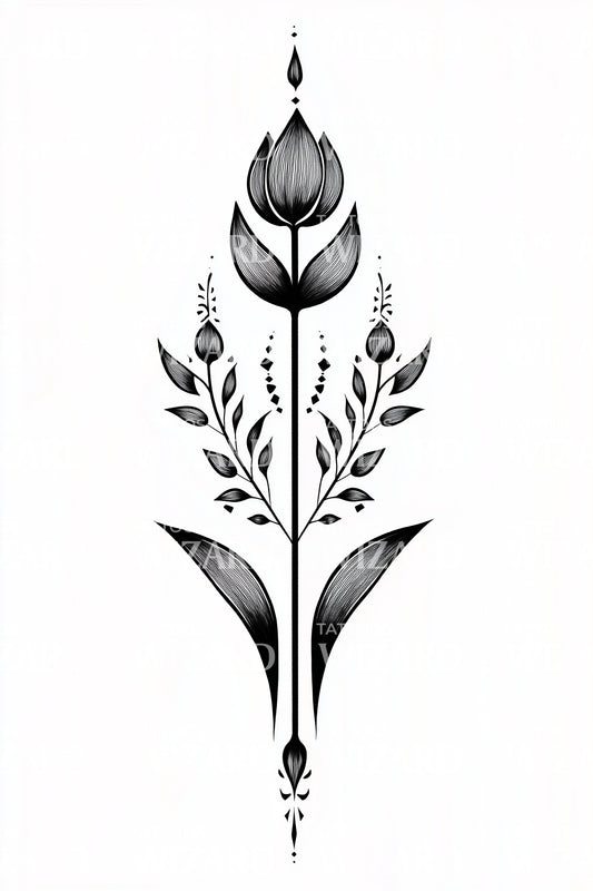 Ornamental Tulip Stem Tattoo Design