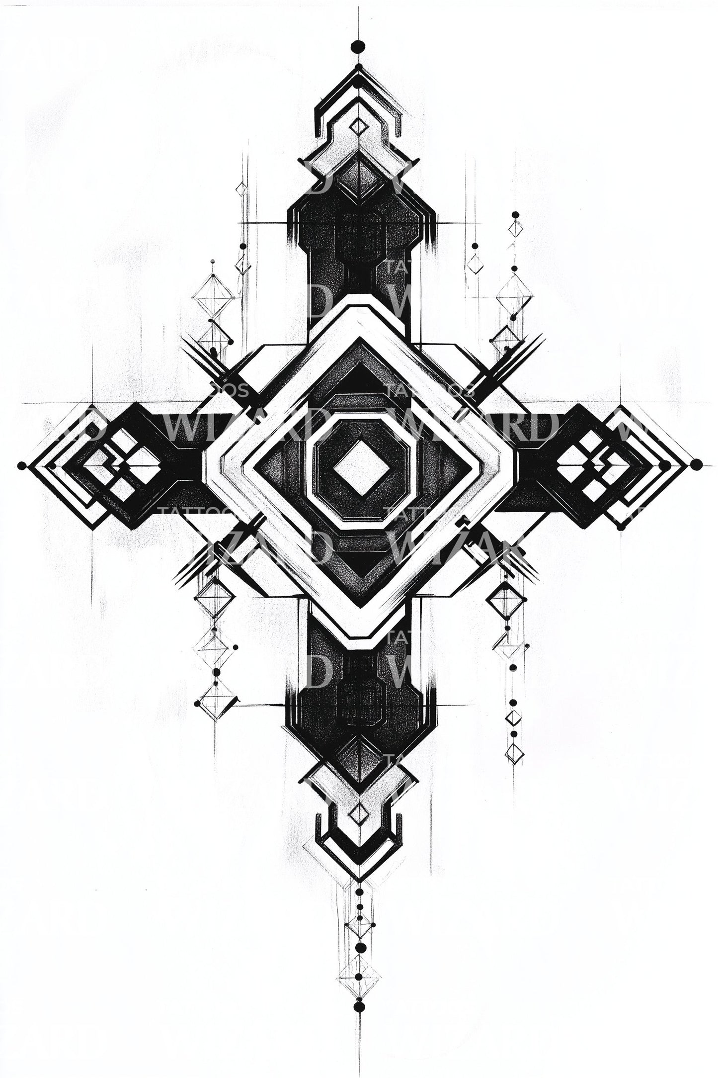 Desenho de Tatuagem de Cruz de Diamante Ornada