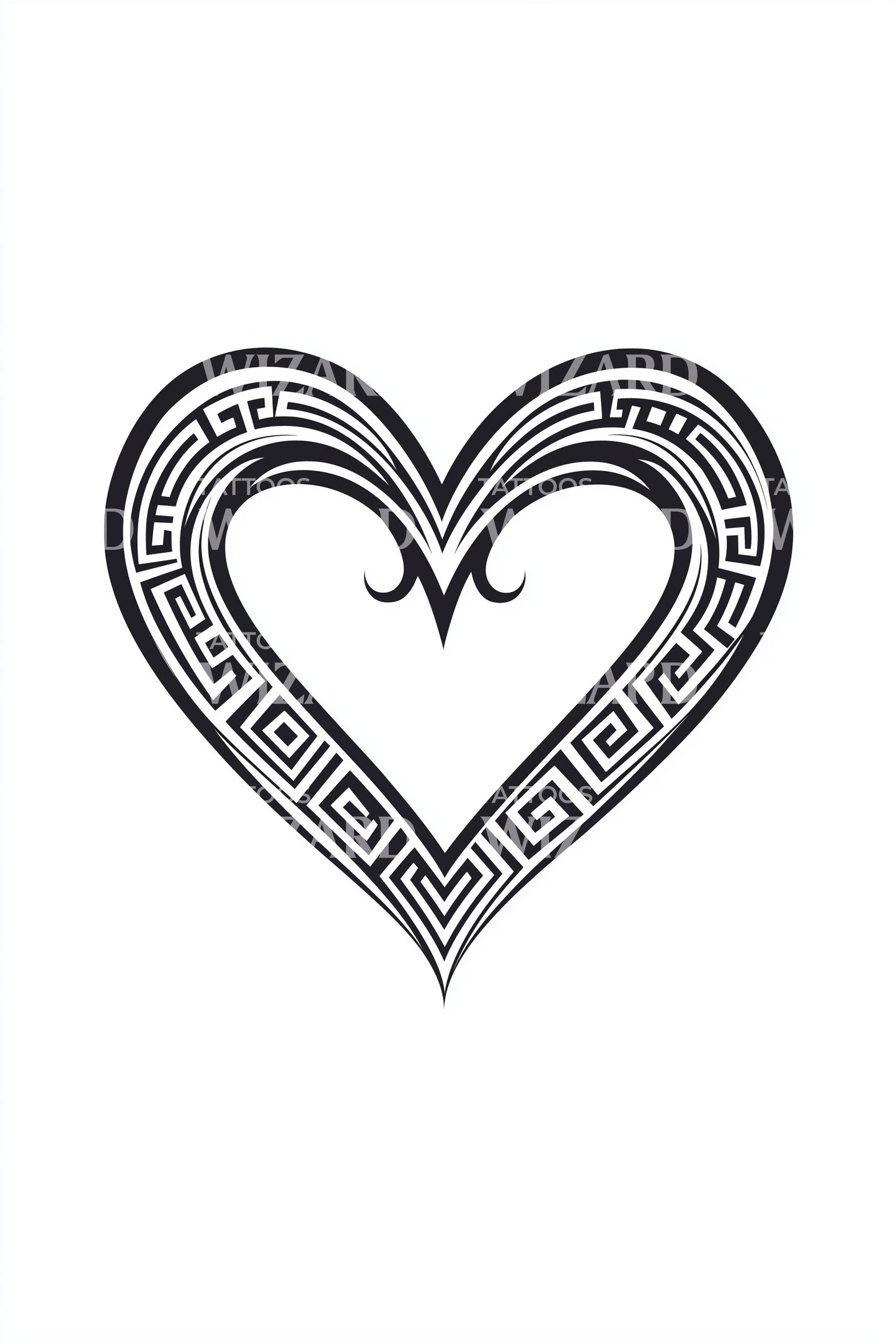 Design di tatuaggio a cuore con filigrana ornata