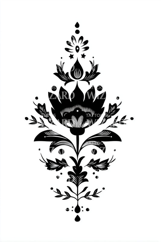 Ornate Folk Bloom Tattoo Design