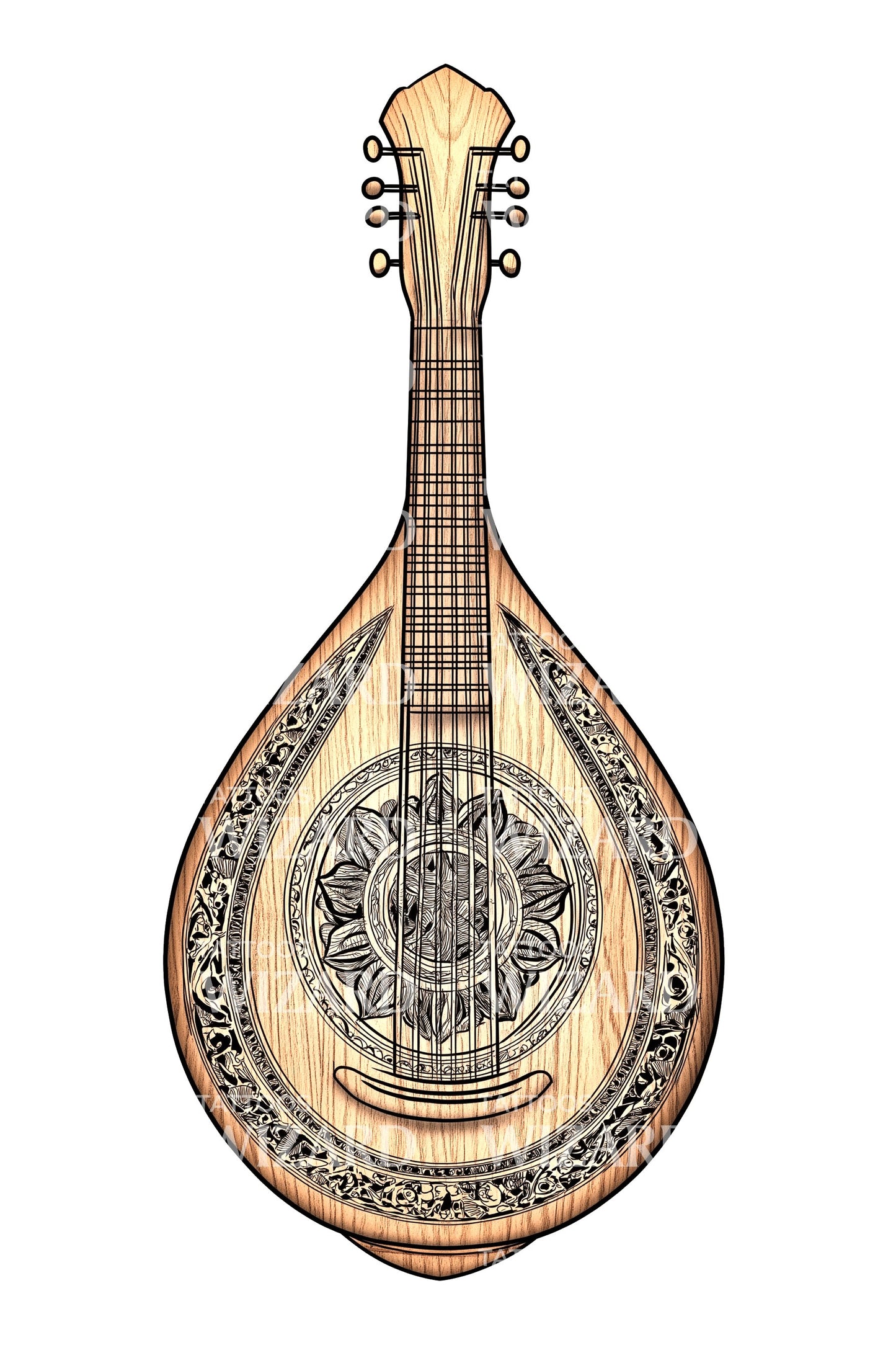 Ornate Mandolin Tattoo Design