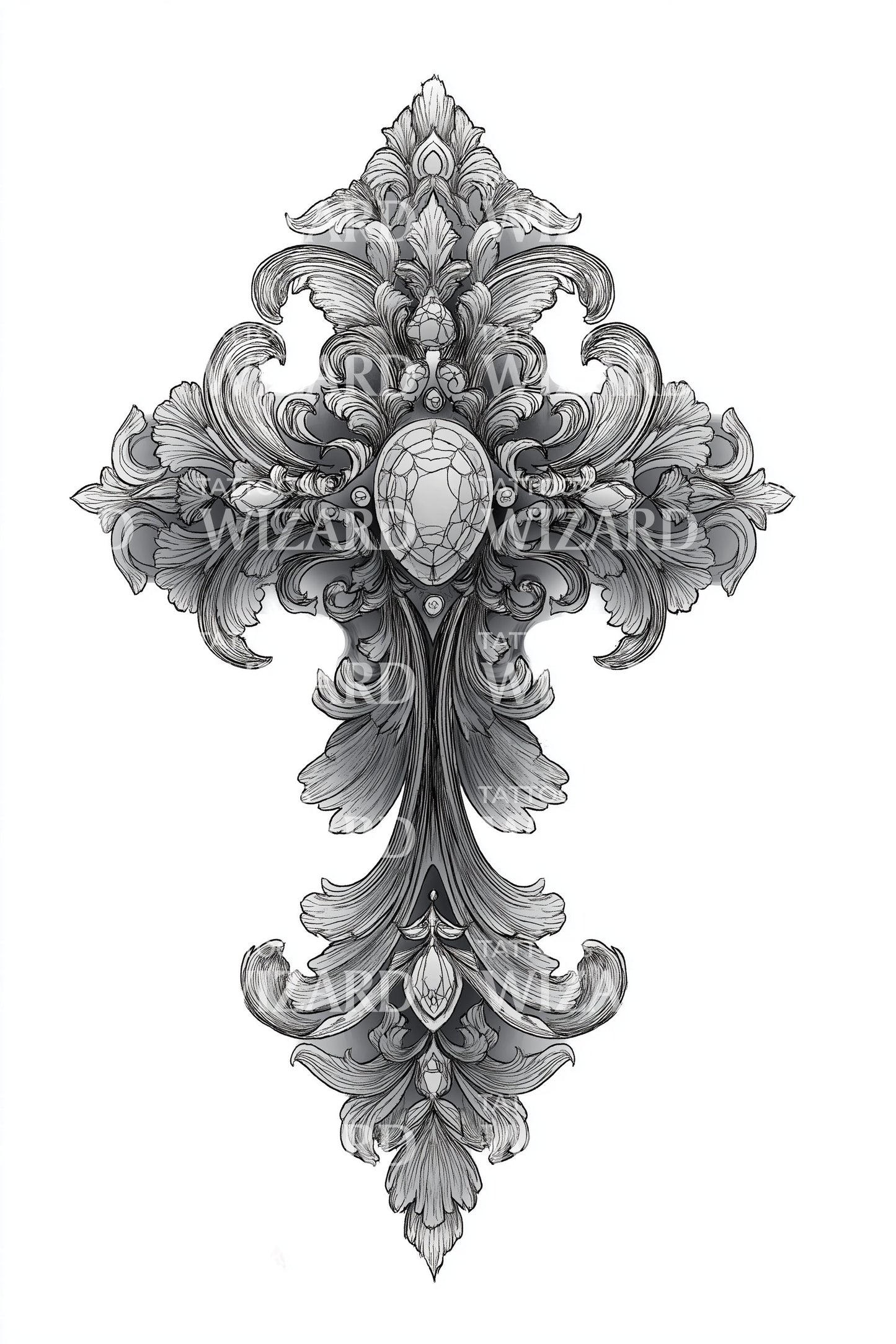 Ornate Stonework Cross Tattoo Design