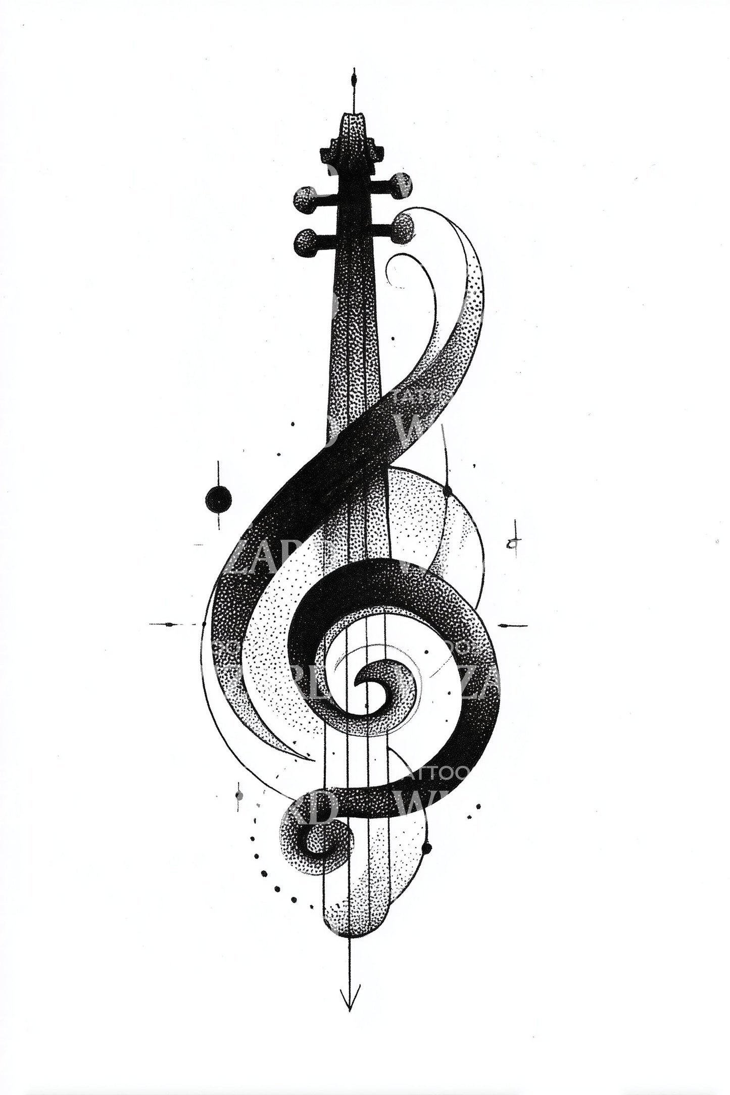 Design di tatuaggio ornato con chiave di violino
