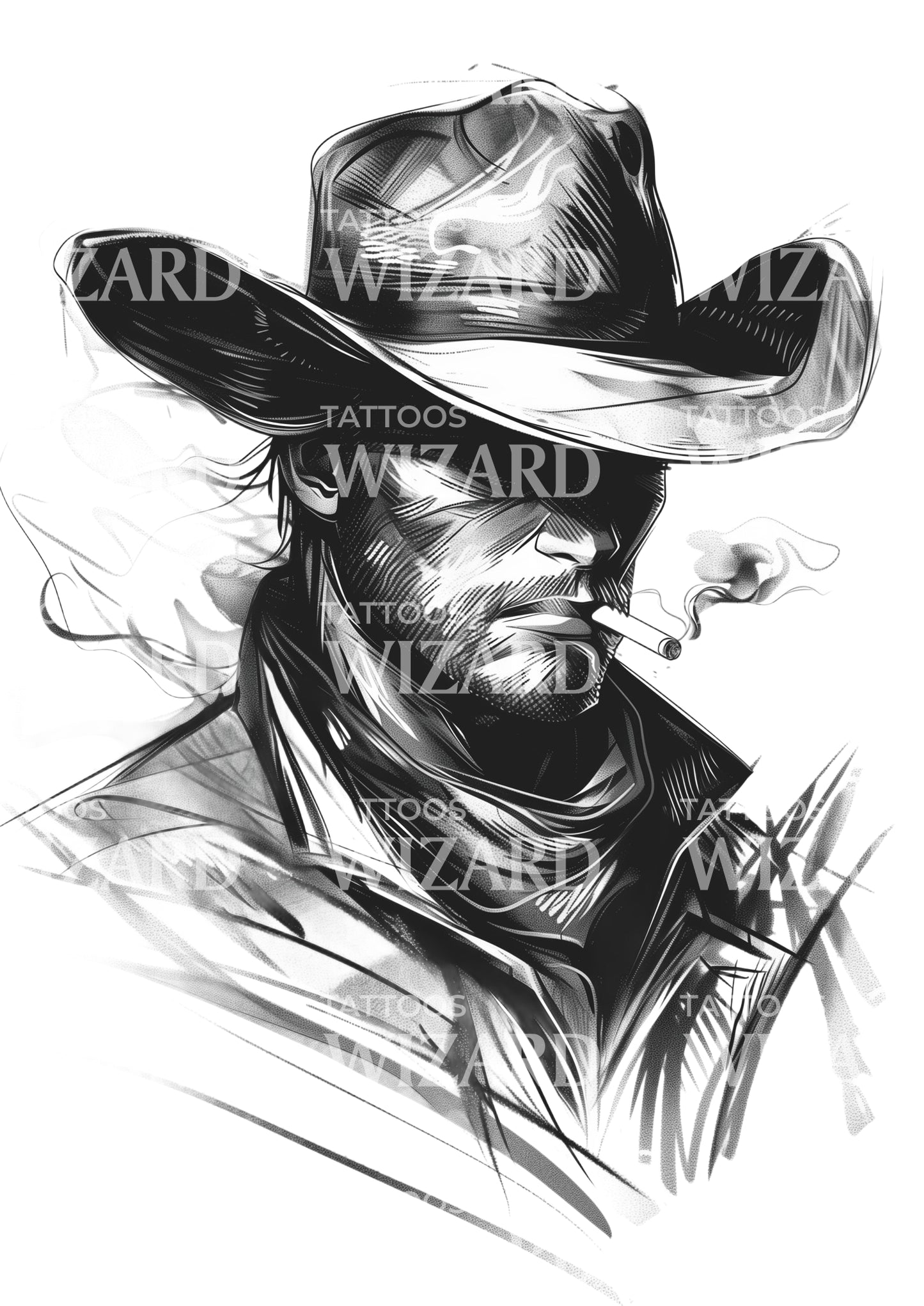 Outlaw Cowboy with Cigarette Tattoo Design