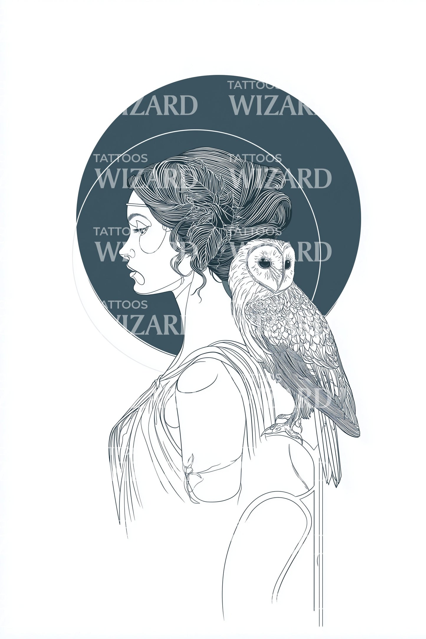 Owl Cameo Lady Tattoo Design