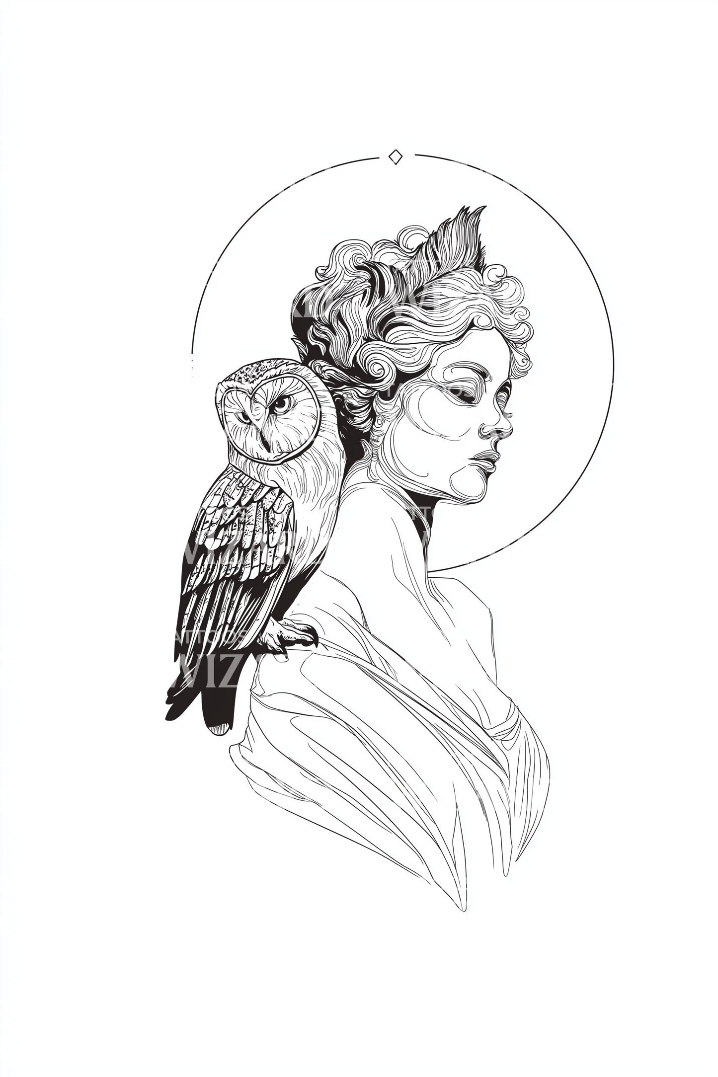 Owl Muse Linework Tattoo Idea