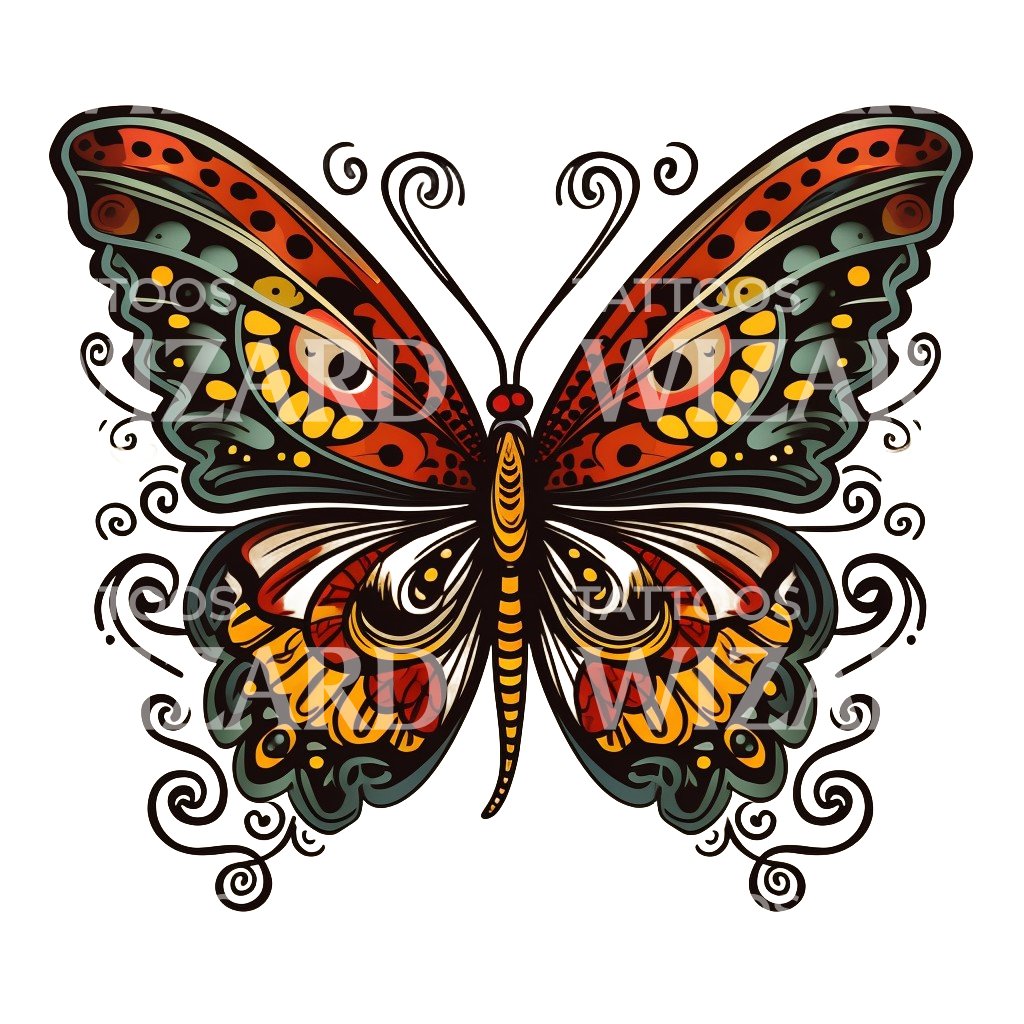 Neo-Traditional Butterfly Tattoo Design