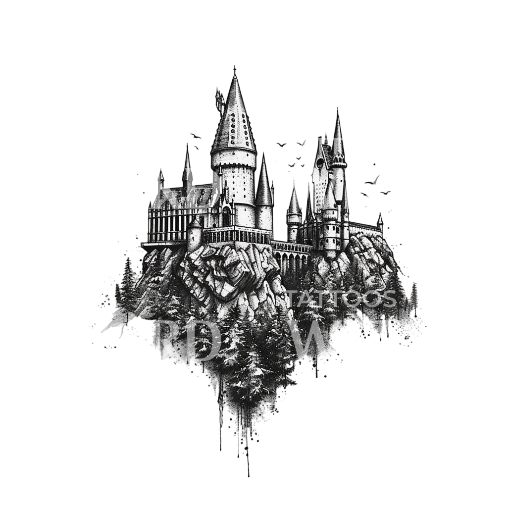 Dotwork Hogwarts School Tattoo Design