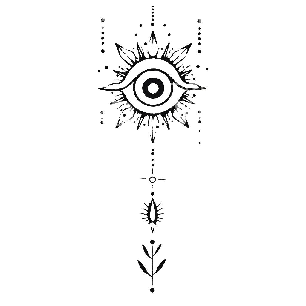 Handpoke Divine Eye Sun and Plants Tattoo Design
