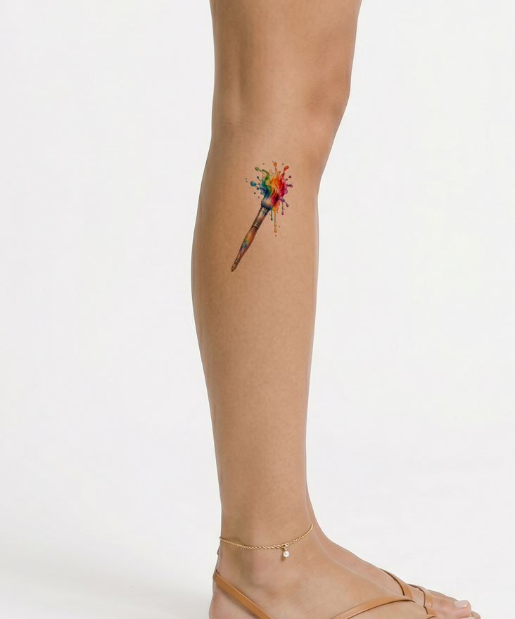 Idea tattoo pennello con schizzi arcobaleno