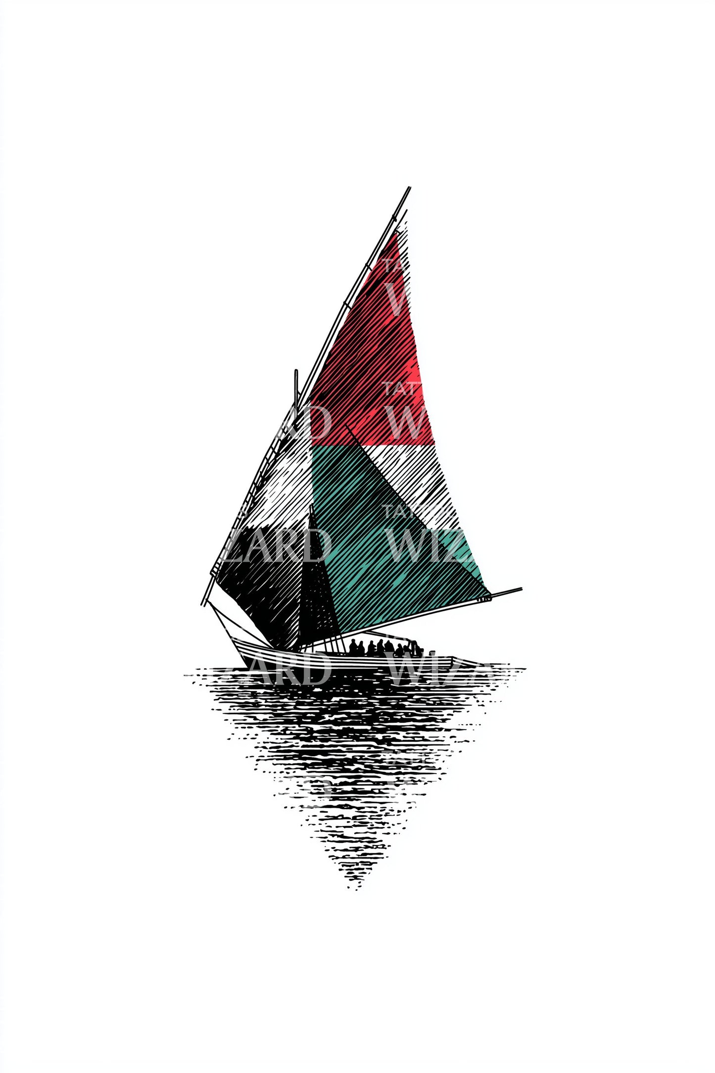 Desenho de Tatuagem de Veleiro da Palestina no Mar