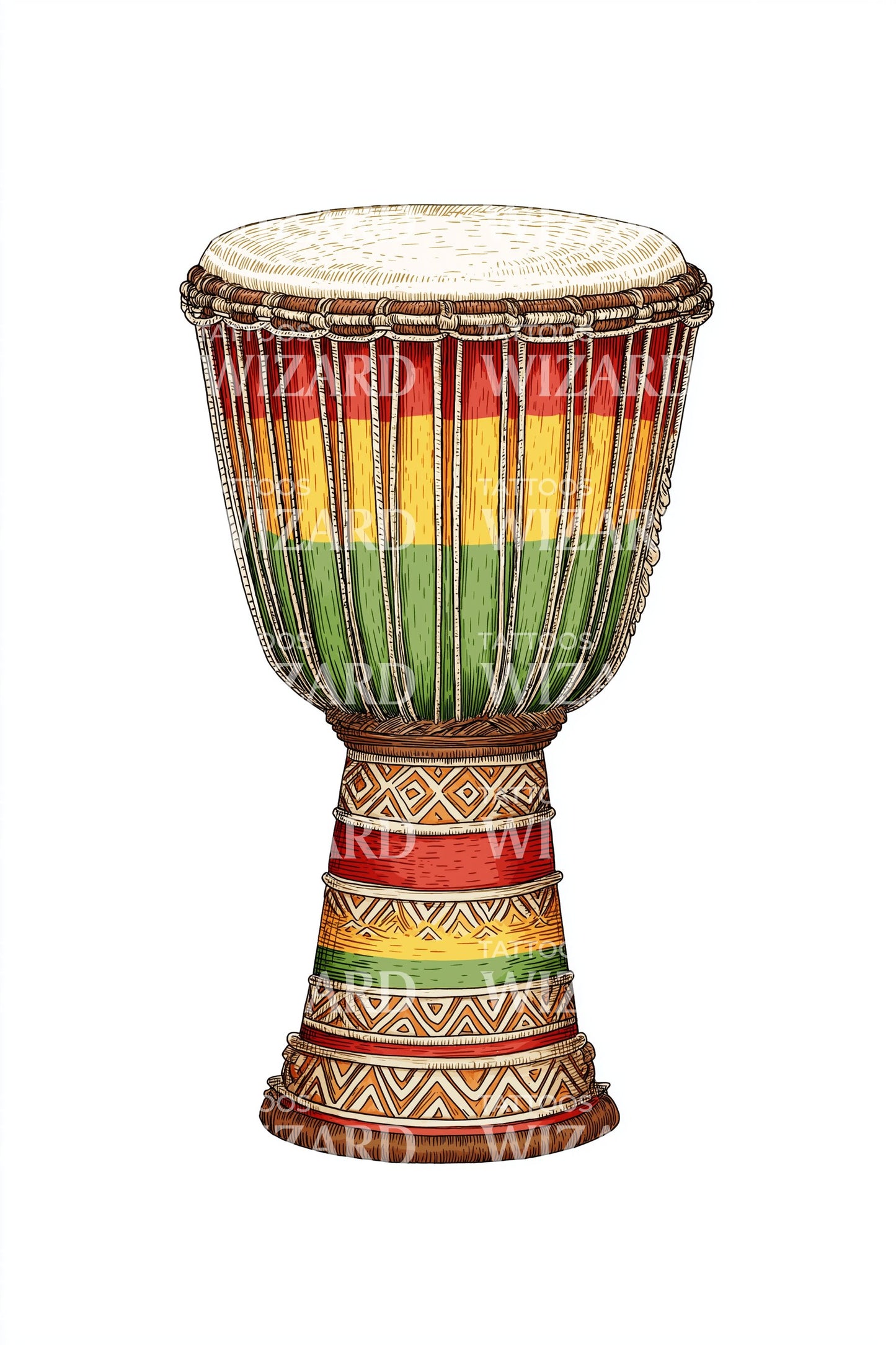 Design de Tatuagem de Tambor Djembe Pan-Africano