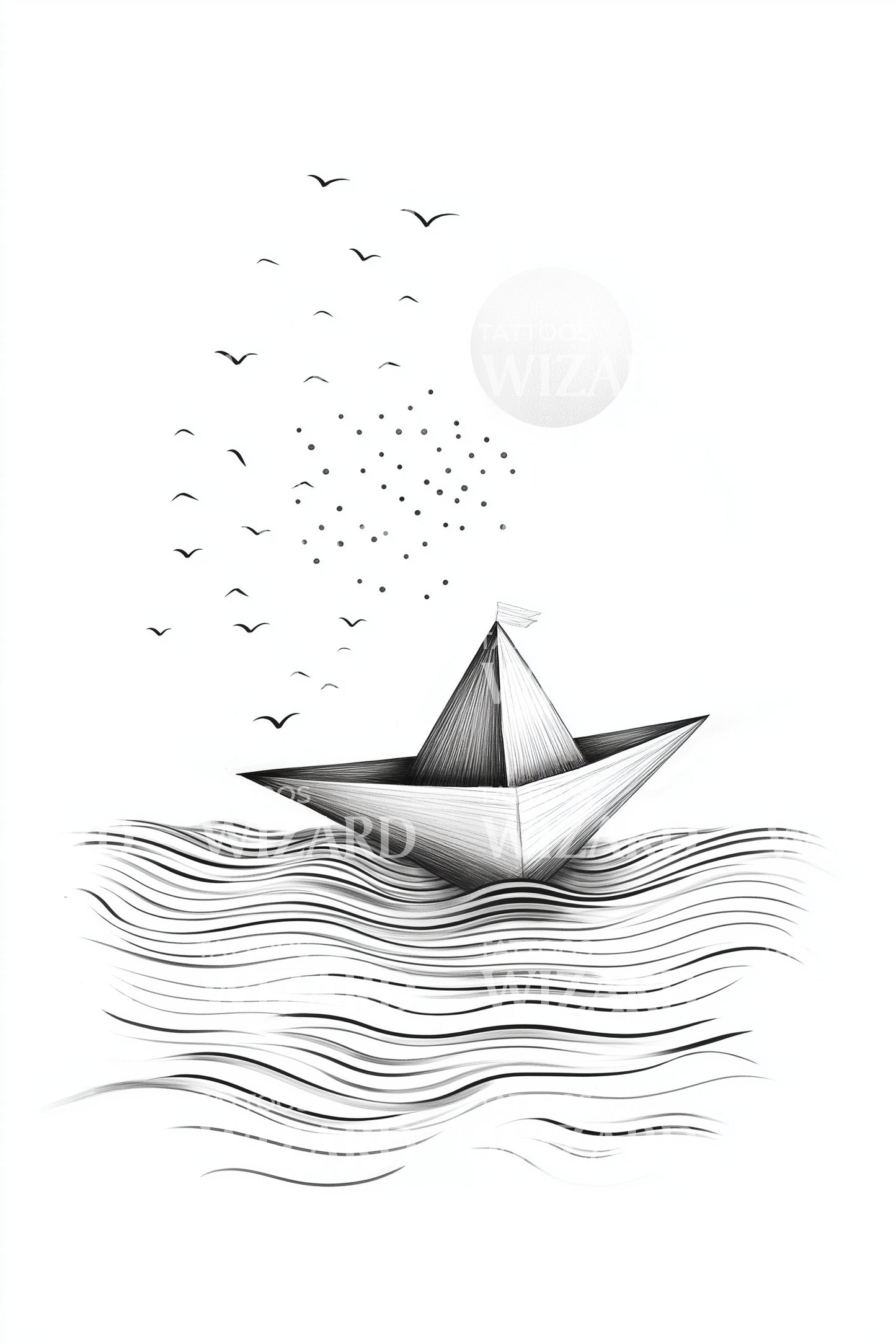Design Tatuaggio Orizzonte Barca di Carta