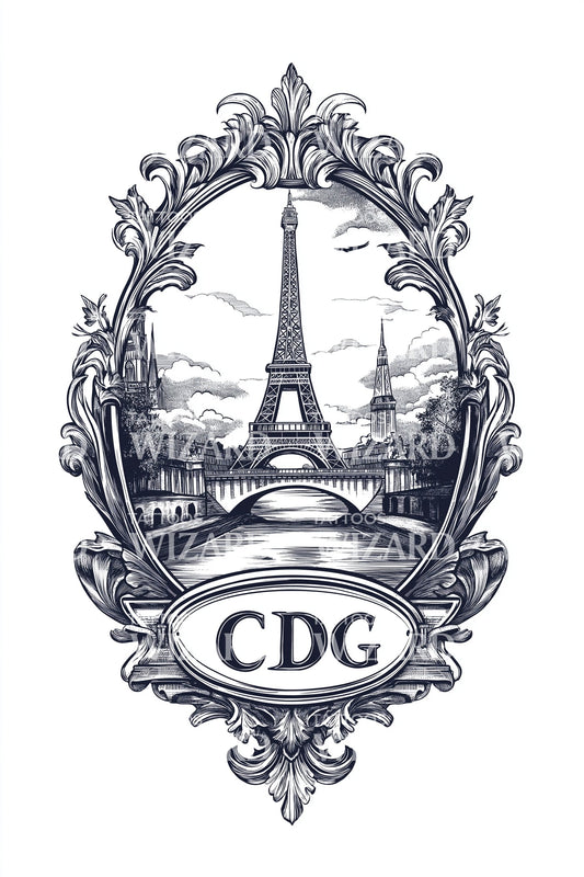 Paris CDG Eiffel Cameo Tattoo Design
