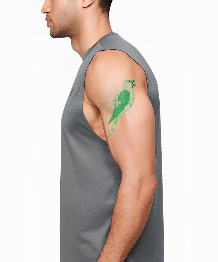 Papagei Blüten Abzeichen Tattoo Illustration