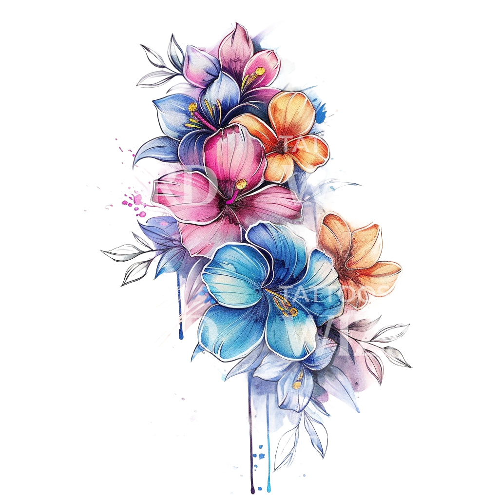 Pastel Hibiscus Flowers Tattoo Design