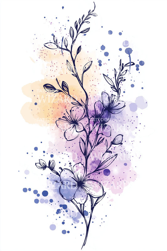Illustrazione Tatuaggio Spray di Fiori Selvatici Pastello