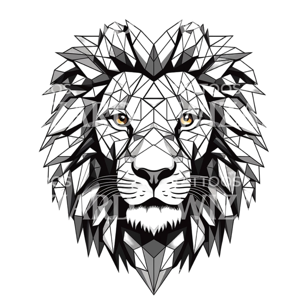 Geometric Lion Head Tattoo Design