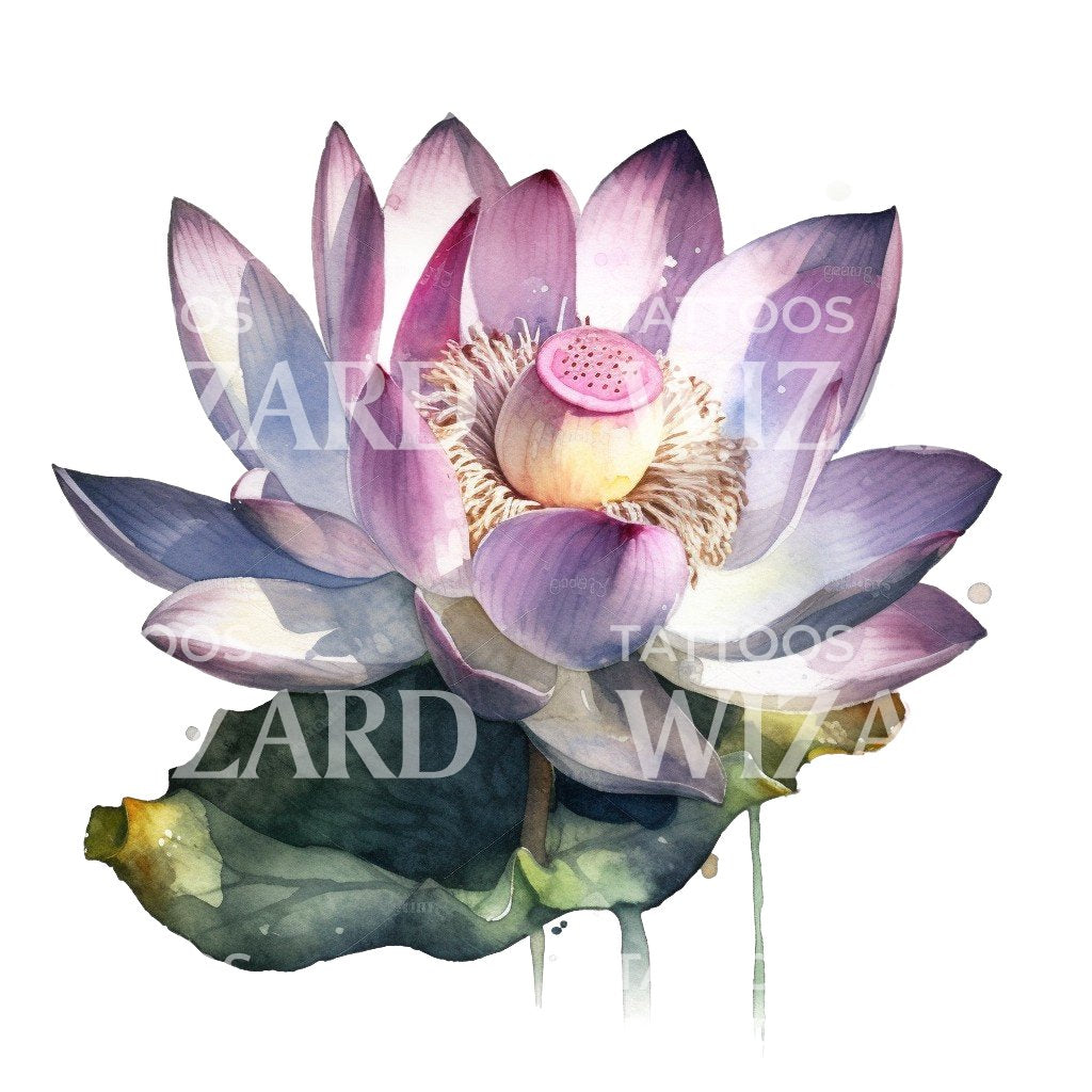 Watercolor Lotus Flower Tattoo Design
