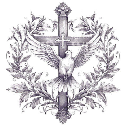 Peace Dove and Cross Ink Tattoo Design