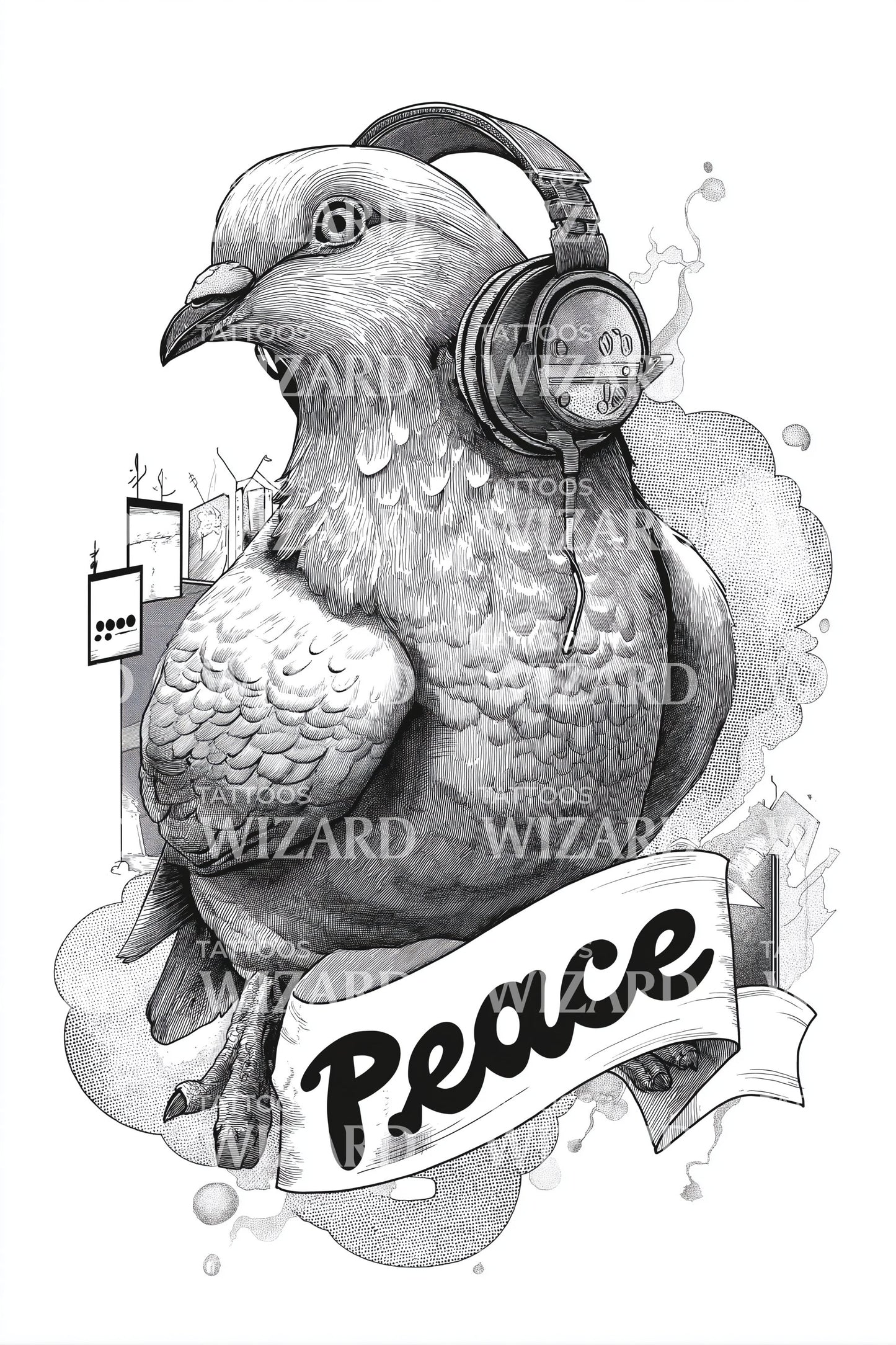 Peace Dove Headphones Tattoo Idea