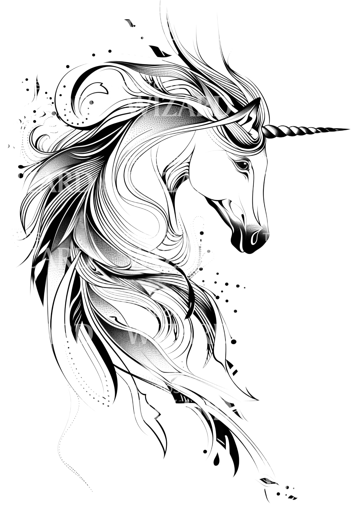 Peaceful Unicorn Tattoo Design