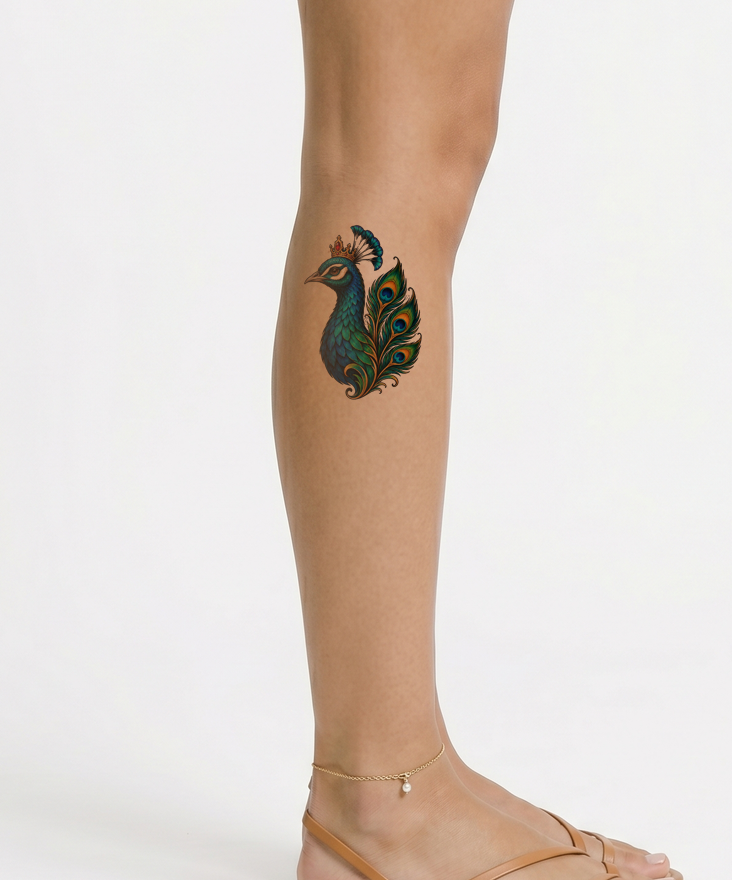 Crowned Peacock Head Tattoo Design
