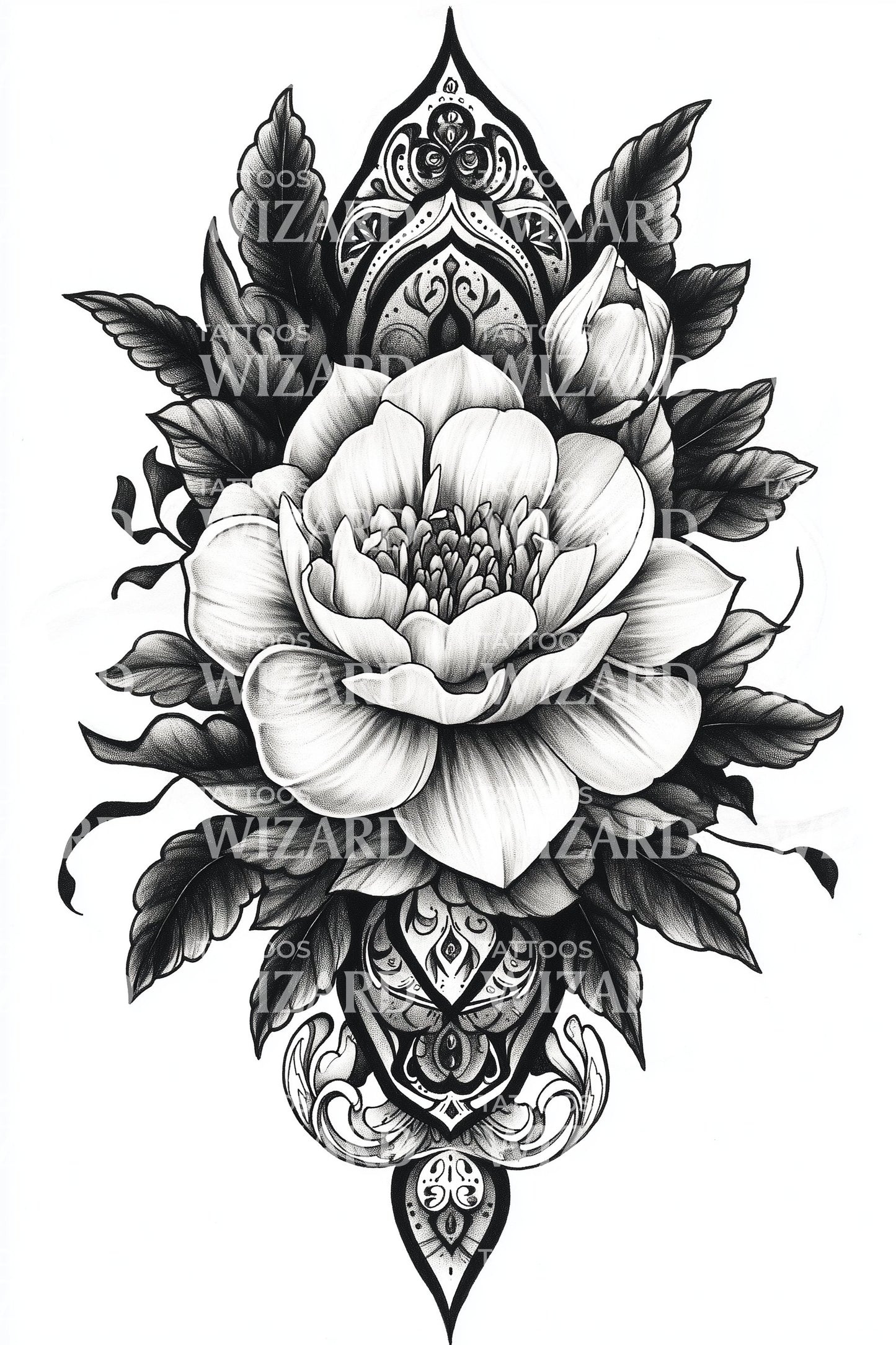 Peony Ornamental Classic Tattoo Design