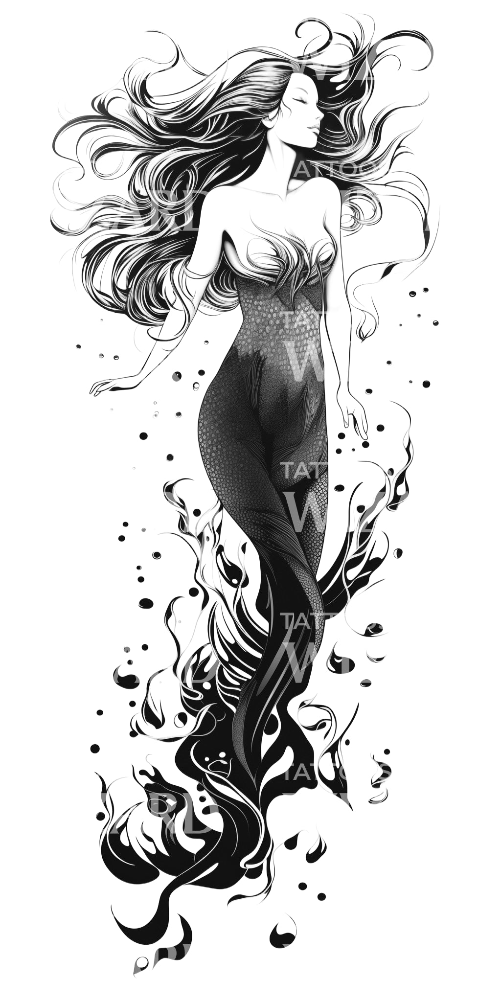 Stunning Mermaid Black & White Tattoos