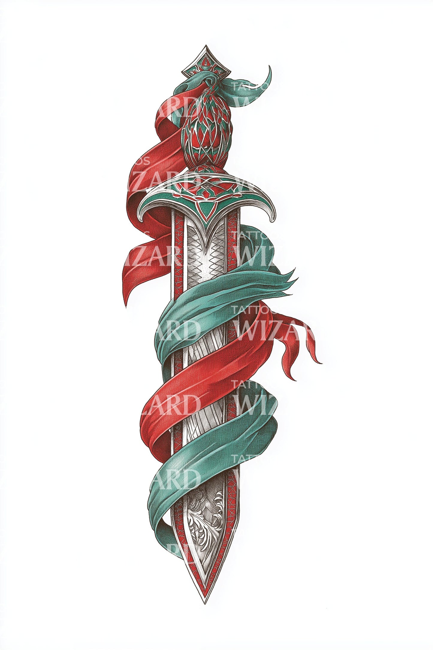 Persian Sword Ribbon Tattoo Design