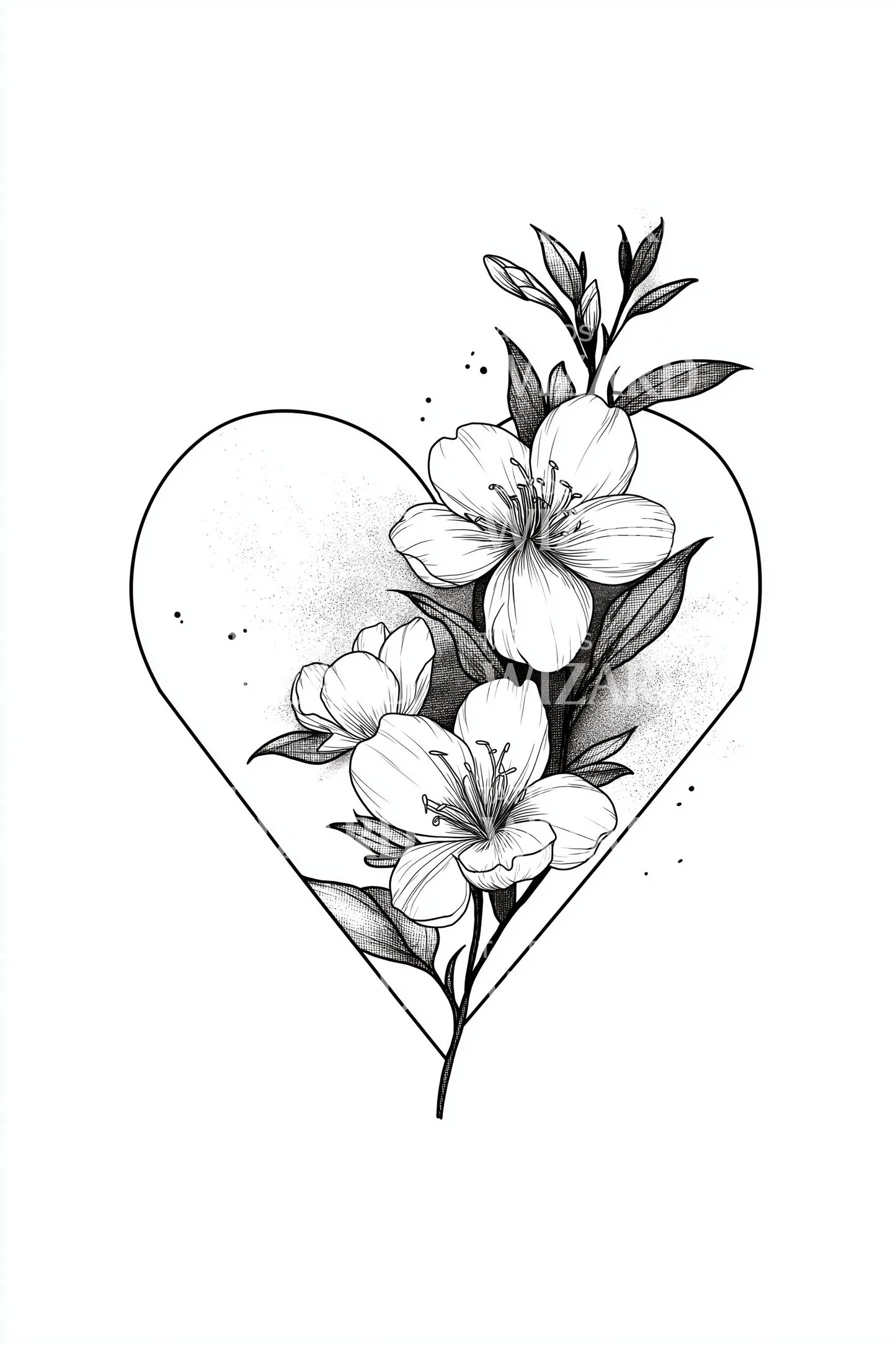 花瓣拥抱心形纹身插图