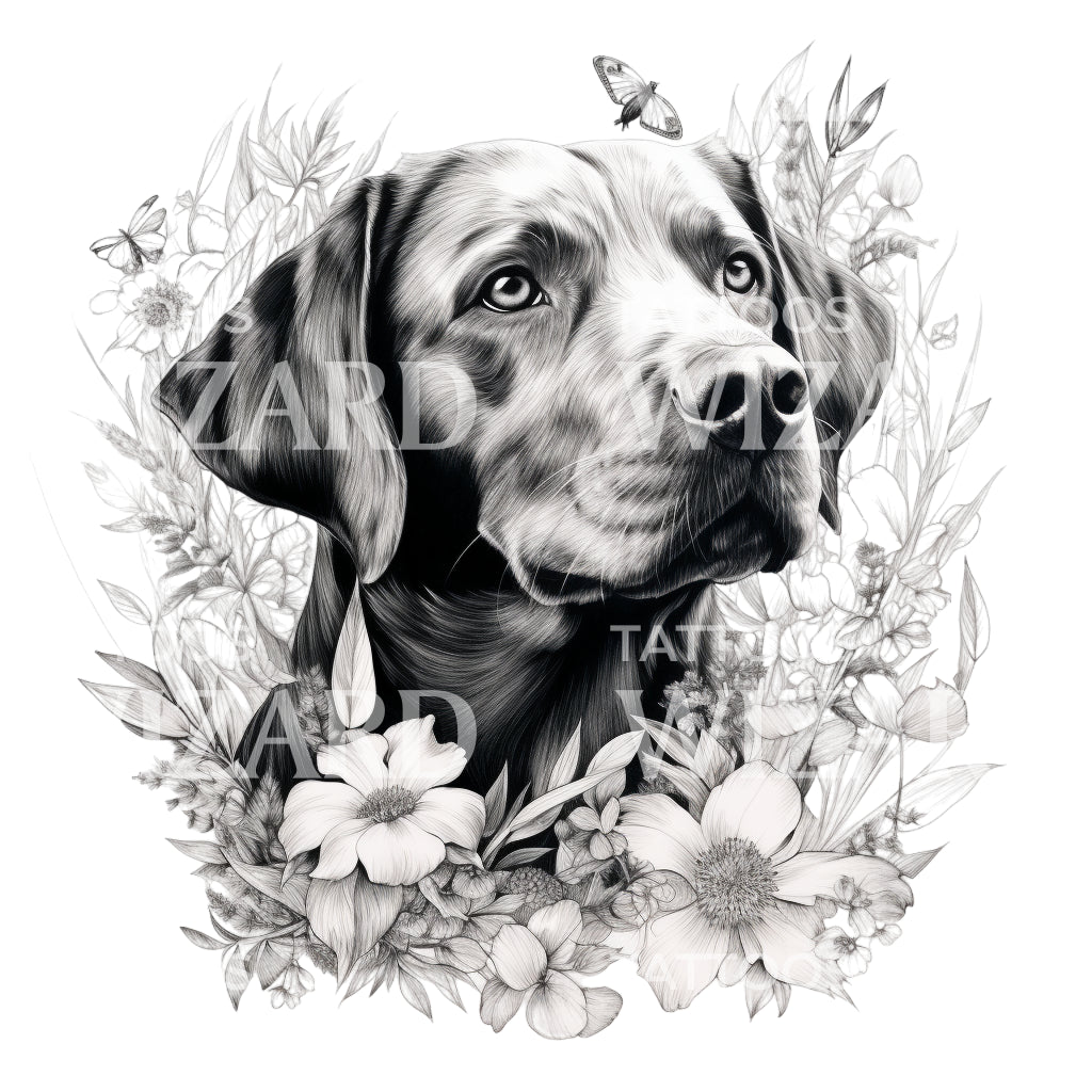 Black and Grey Pointer Portrait Tattoo Design