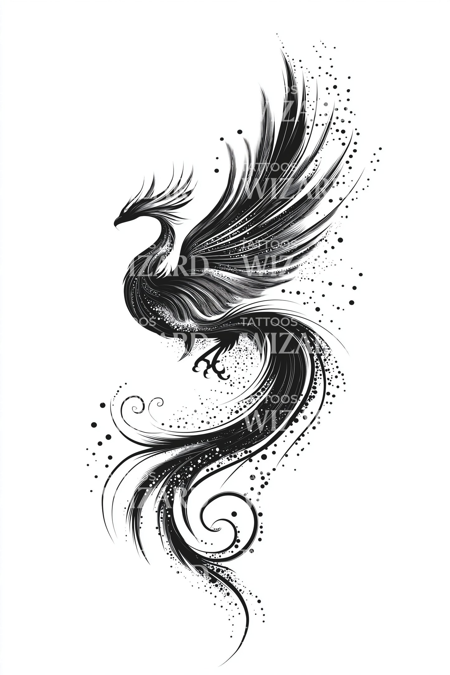 Design Tatuaggio Fenice a Spirale Ascendente