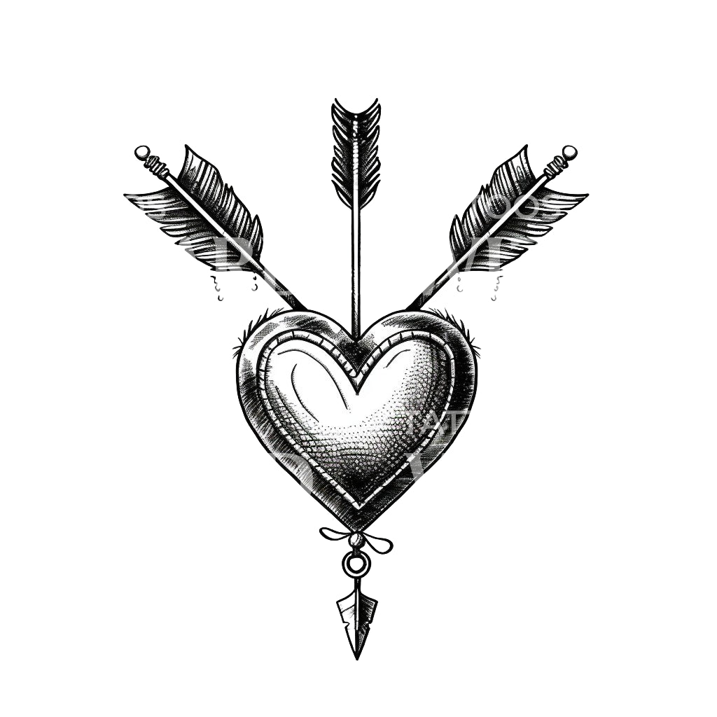 Pierced Heart with Three Arrows Tattoo Design