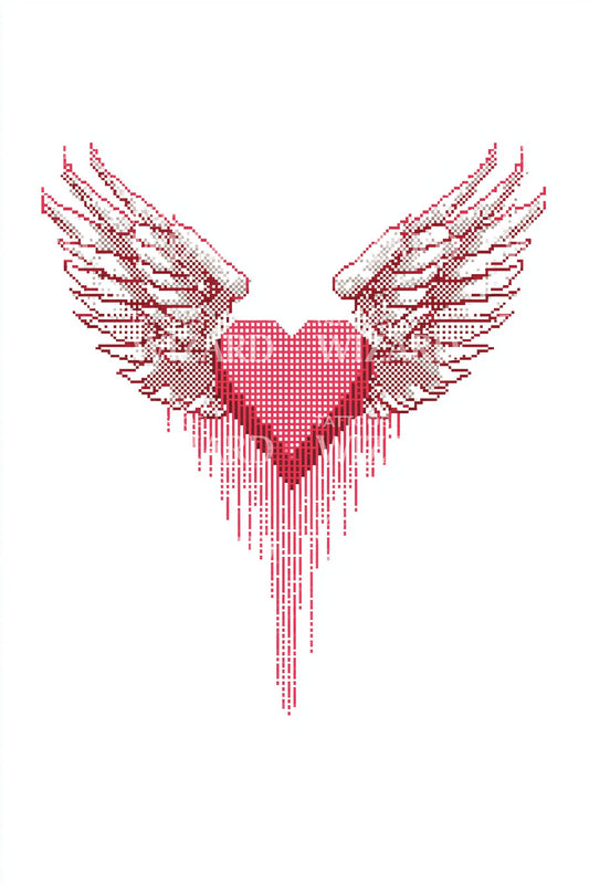 Pixel Heart With Wings Tattoo Design