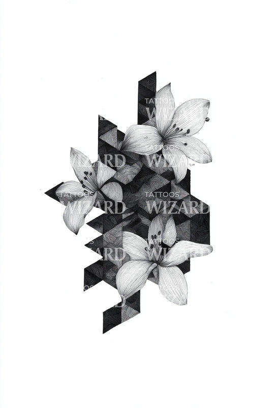 Pixelovaný fragment květinového tetování