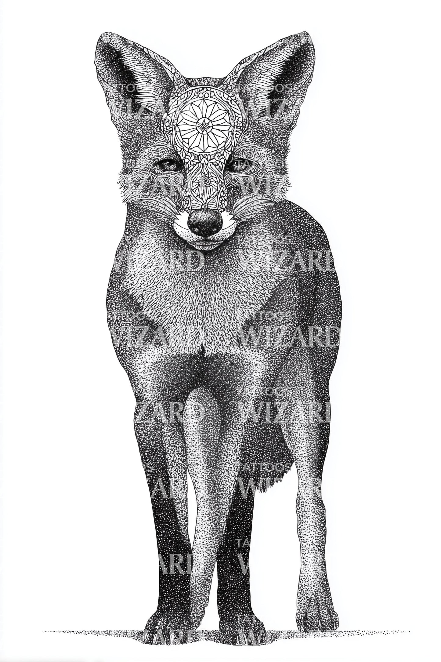 Playful Fox Dotwork Tattoo Illustration