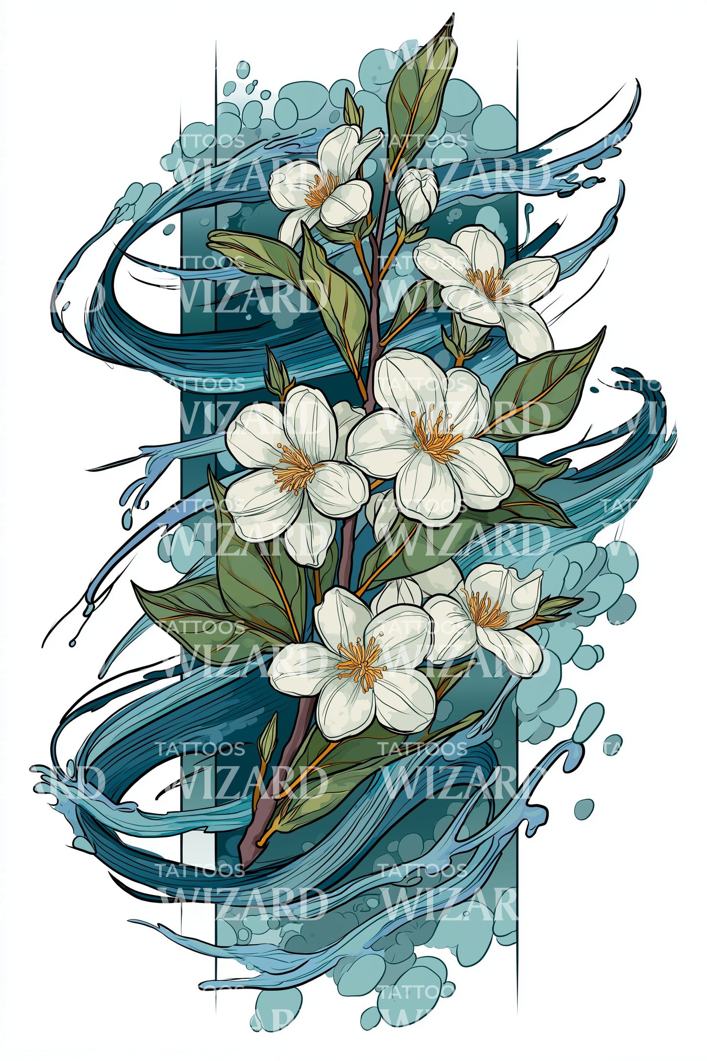 Návrh tetování Plumeria Aqua Ribbon