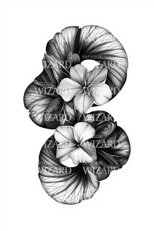 Design tatuaggio spirale con conchiglia di plumeria