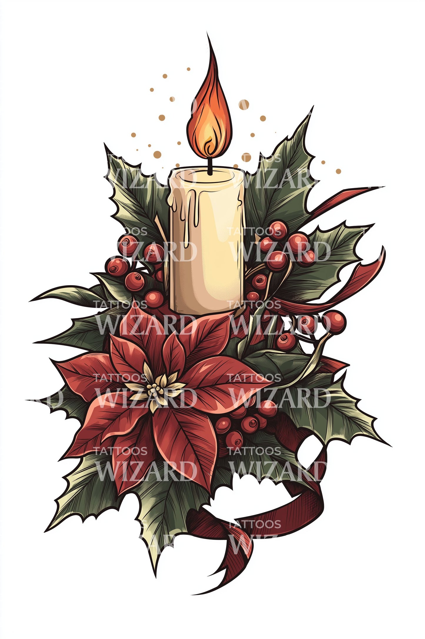 Poinsettia Candle Glow Tattoo Design