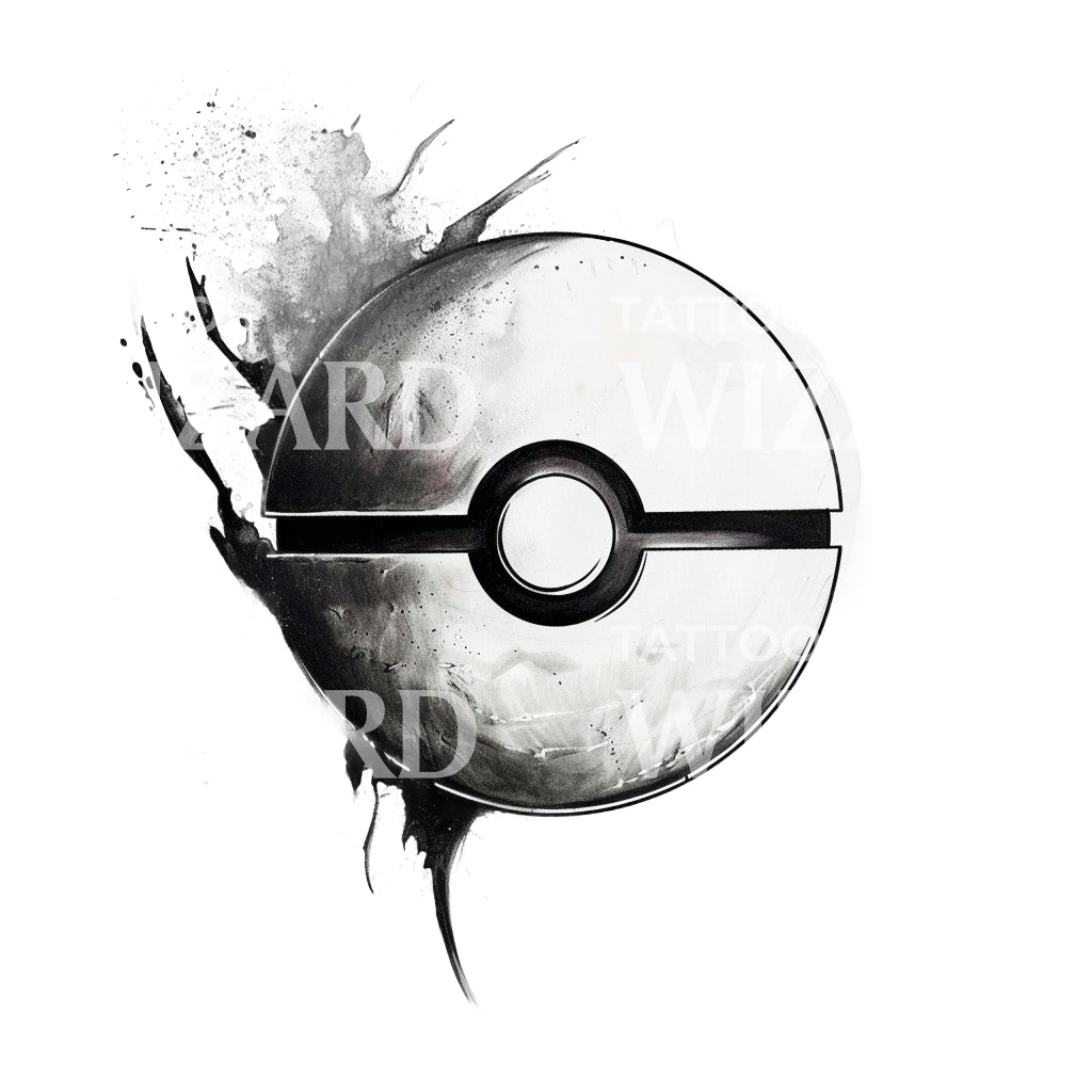 Pokeball in Trash Polka Style Tattoo Idea