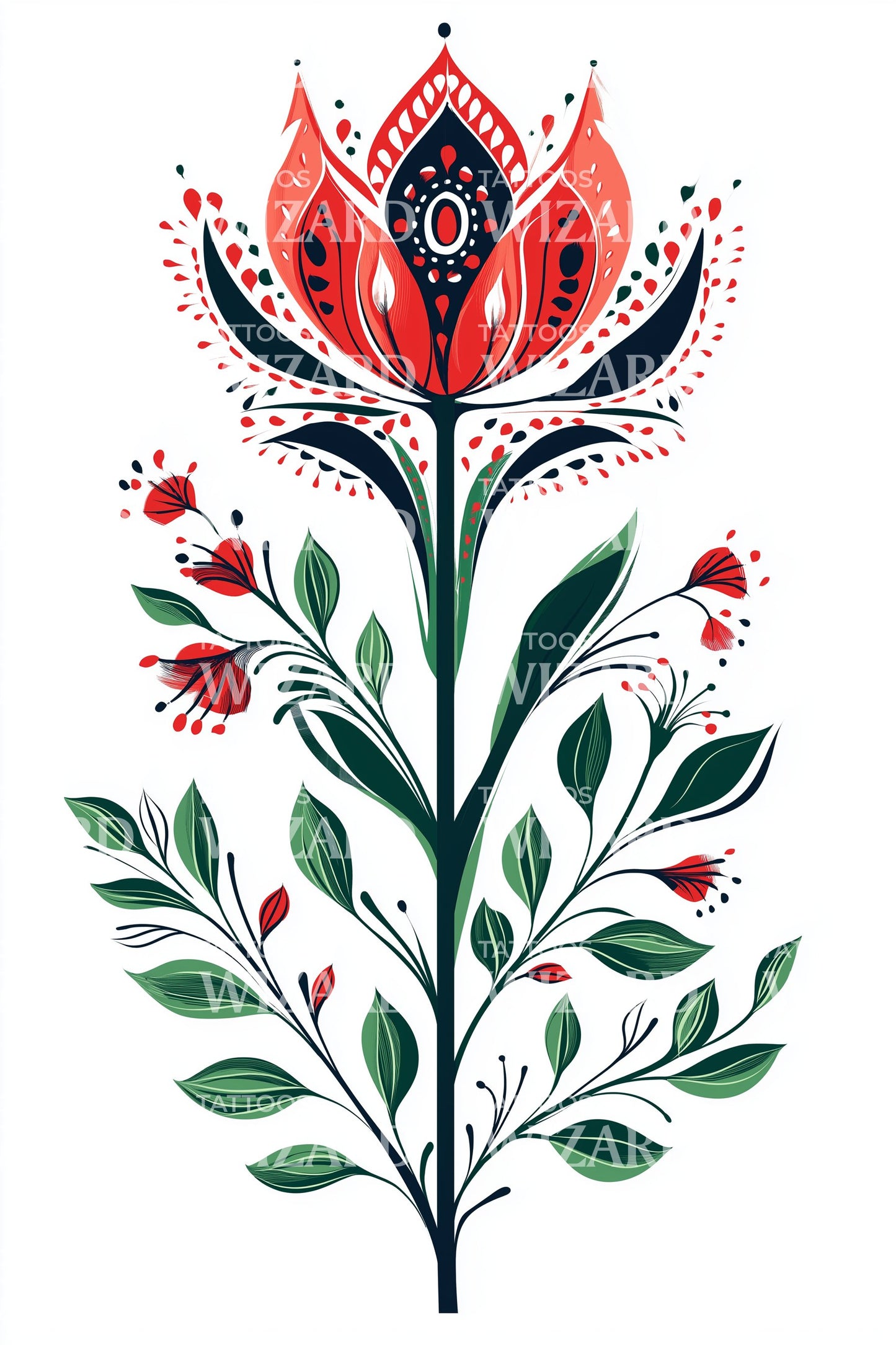 Poolse volksbloem tatoeage illustratie