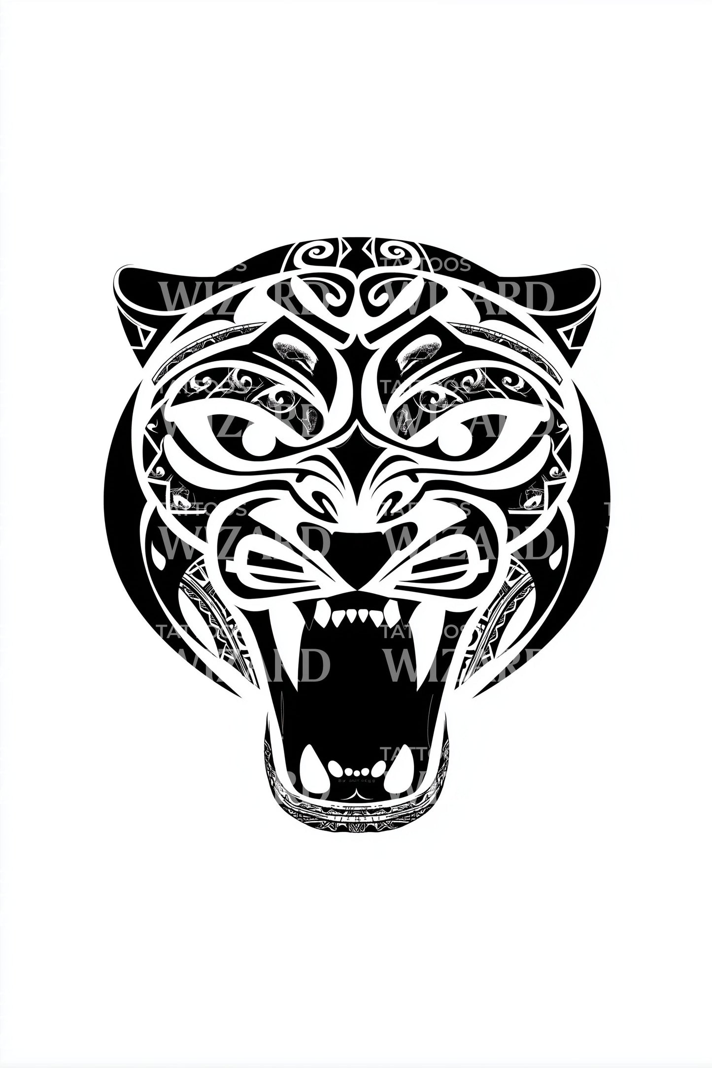 Polynesian Tiger Face Tattoo Design
